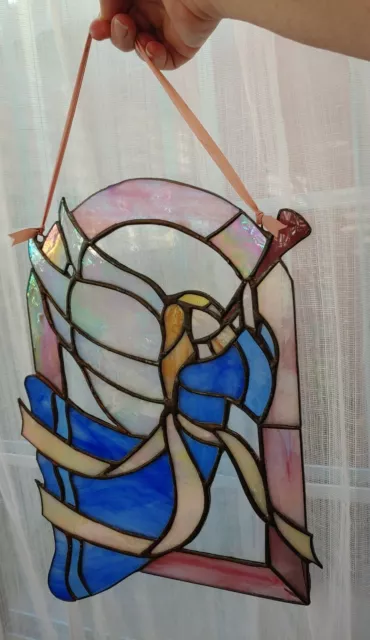 Vintage Angel Stained Glass Suncatcher  10” x 15" Window Art Ornament