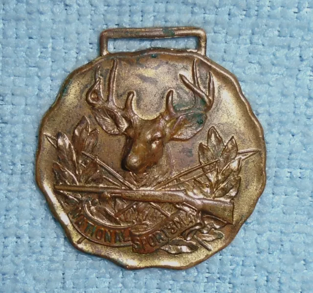 Vintage 1930s National Sportsman Medal Bronze Deer Rifle Boston Mass Very Good