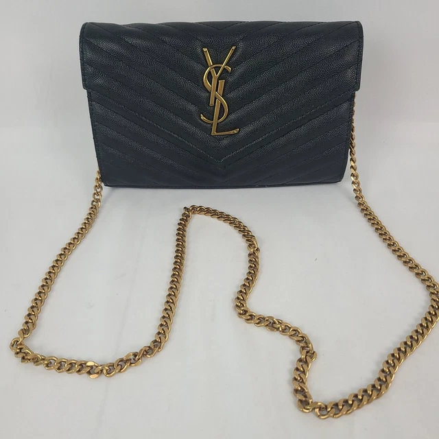 SAINT LAURENT Cassandre Matelasse Chain Wallet Black Embossed Leather 8.5"x5.5" SAINT LAURENT Cassandre Matelasse Chain Wallet Black Embossed Leather 8.5"x5.5"