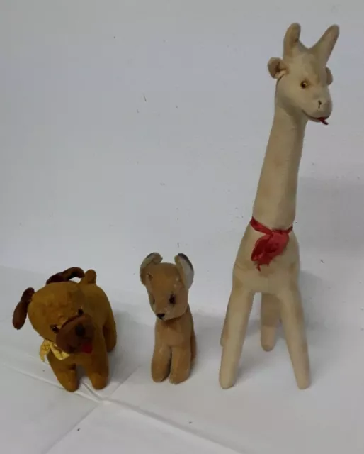 3 Stück Konvolut alte Stofftiere  Strohtiere Giraffe Hund Vintage Steiff  ?