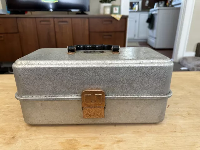 Vintage UMCO Model 204 Aluminum Fishing Tackle Box and a UMCO