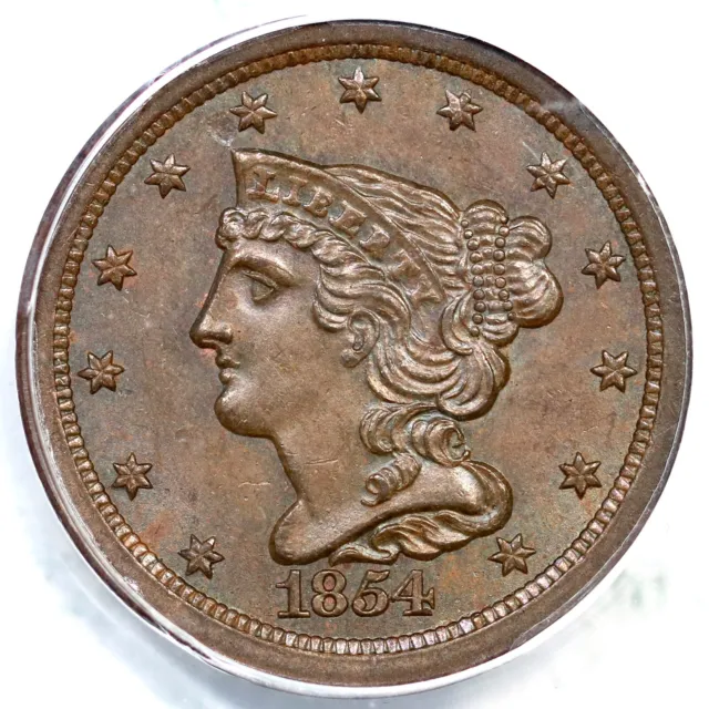 1854 ANACS MS 62 BN Braided Hair Half Cent Coin 1/2c