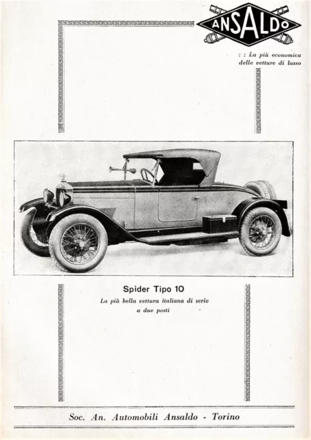 Pubb. 1927 Auto Ansaldo Spider Tipo 10 Di Serie Automobili Lusso Torino