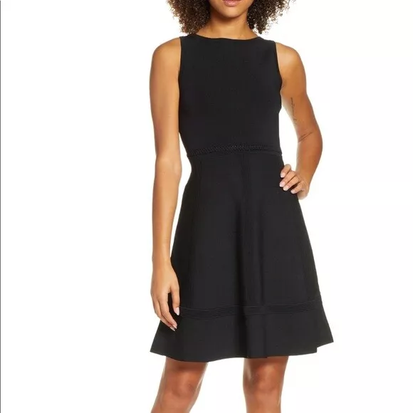 French Connection Tia Tobey Flare Dress, Black, Size 2 NWT