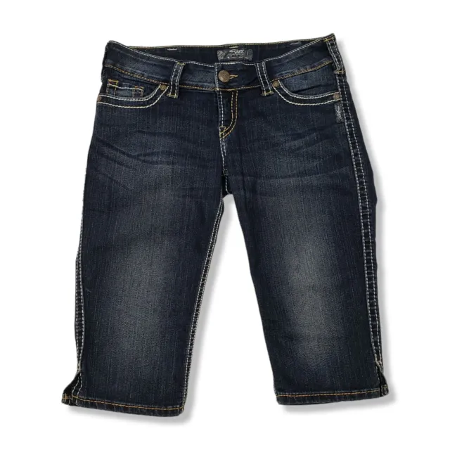 Silver McKenzie Crop Jeans Womens 31 Flap Pocket Embroidered Dark Wash
