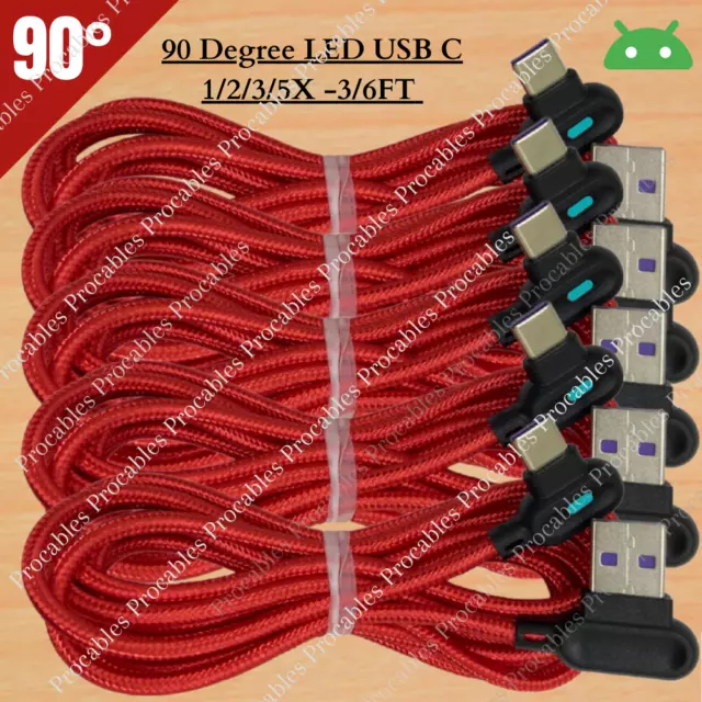 90 Degree Right Angle USB Type C Fast Charger Cable 3Ft 6Ft For Samsung Android