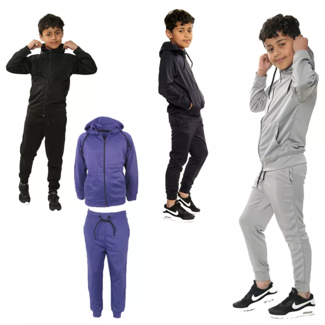 Set tuta ragazzo bambini con cappuccio semplice jogging fondo jogger cerniera età