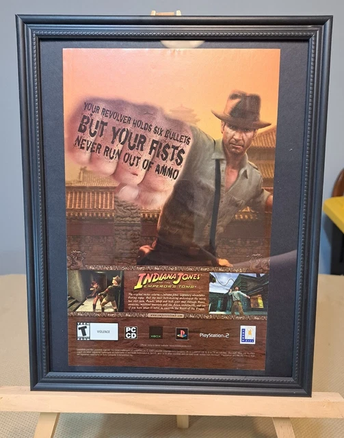 Vtg Playstation Advertisement- 2003 Indiana Jones Emperors Tomb- PS2  -Framed
