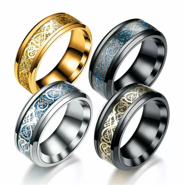 Fashion Silver Celtic Dragon Titanium Stainless Steel Men's Wedding Band Rings