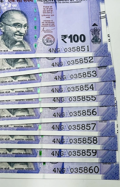 Reserve Bank Of India - 10 X 100 Indian Rupees Banknotes
