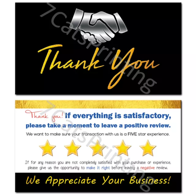 100 for eBay Seller Thank You Cards We Appreciate Your Business Black Gold Stars