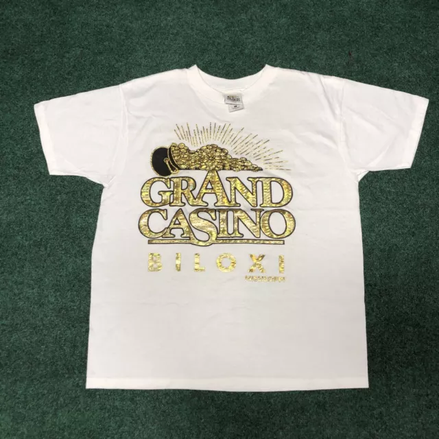 Vintage 90s Grand Casino Biloxi Mississippi T-Shirt Size L Gold Coins Graphic