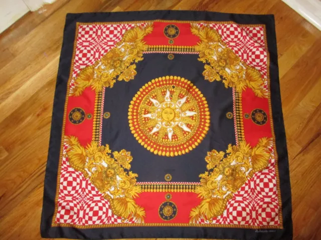 Patricia Paris Blue Red Gold Sung Emblem Crest Square Scarf Made in Italy 34"