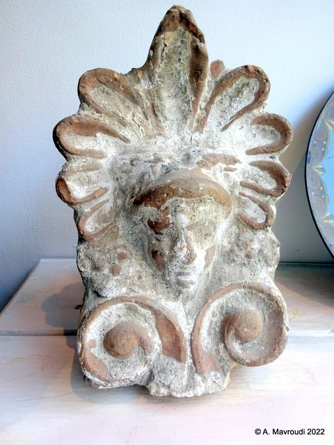 Antique 19th C Architectural Antefix Ceramic Terracotta Roof Tile Akrokeramo-