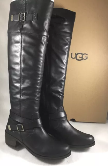 UGG Australia BESS Tall BLACK LEATHER SHEEPSKIN BUCKLE Equestrian BOOT 1013706