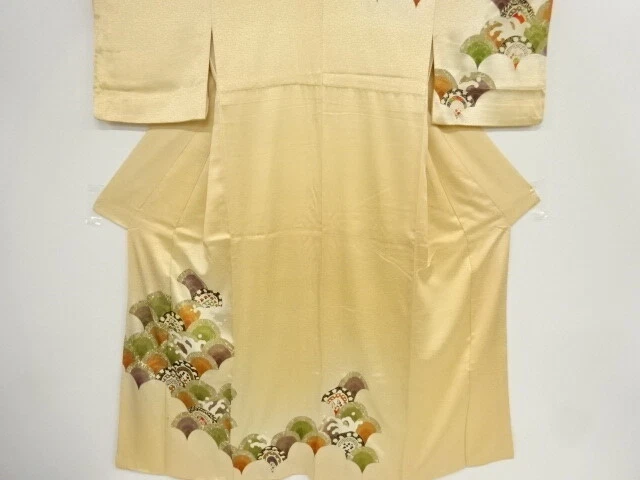 42008# Japanese Kimono / Antique Kimono / Kinsai / Embroidery / Seigaiha & F