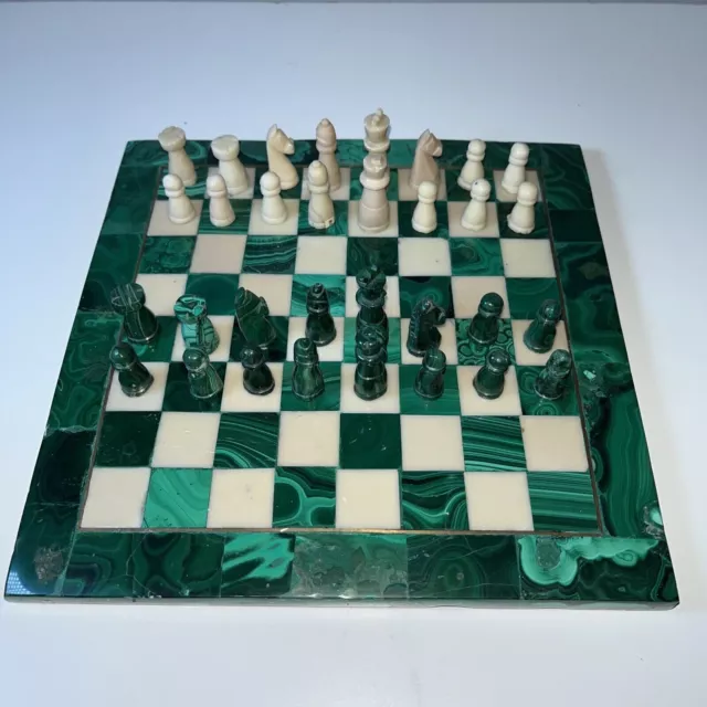 Marble Malachite Inlay Chess Board Game Set Collectible Best Gift For Chess Love