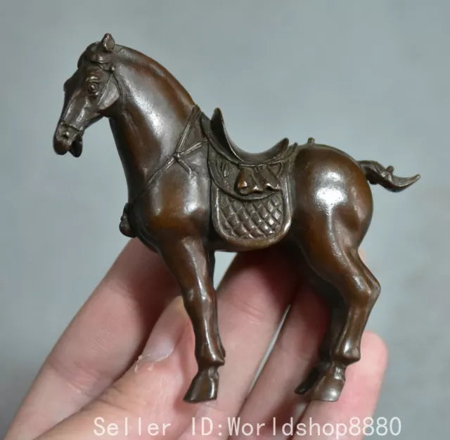 2.8" Old China Red Copper Carved Fengshui 12 Zodiac Year Horse Statue Sculpture
