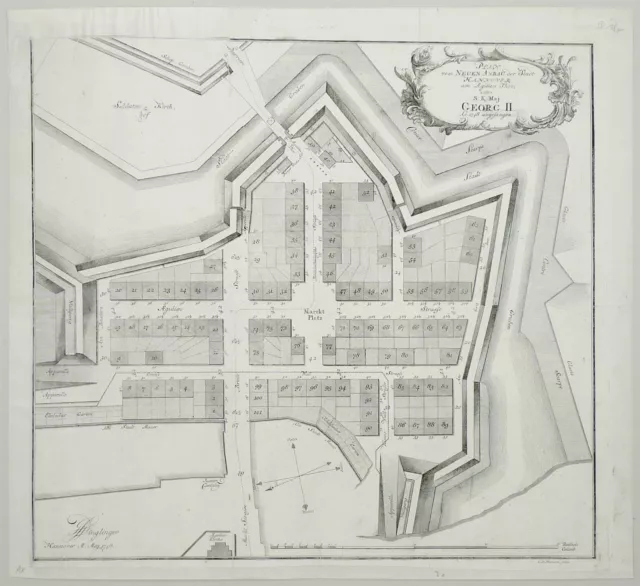 HANNOVER - "Plan vom neuen Anbau der Stadt Hannover" - Kupferstich 1748 2