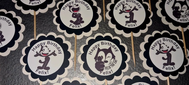 Felix The Cat Party Personalized 3-D cupcake toppers 12 birthday retirement