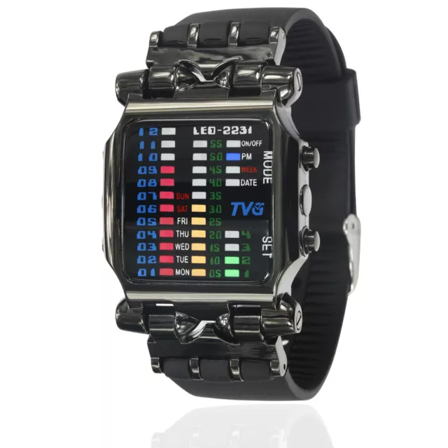 Men's LED Binary Digital  Wrist Watch Stainless Steel Date Fashion Casual Sport 3