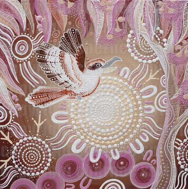 CHERN'EE ABORIGINAL ARTIST Art Framed Canvas Print Painting "Kookaburra