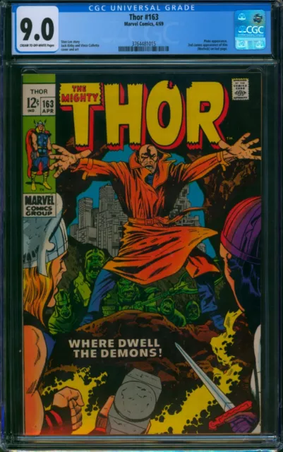 Thor #163 🌟 CGC 9.0 🌟 2nd Cameo App of HIM - Warlock! Mighty Marvel Comic 1969