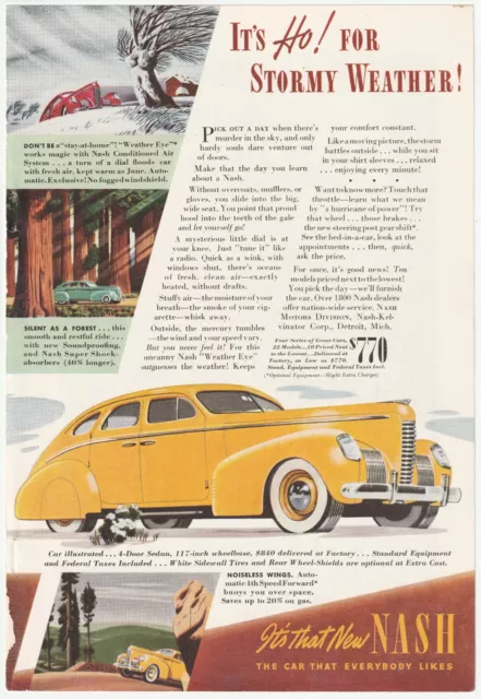 1939~Nash~Yellow Four Door Sedan~Classic Car & Automobile~Vintage 30s Print Ad