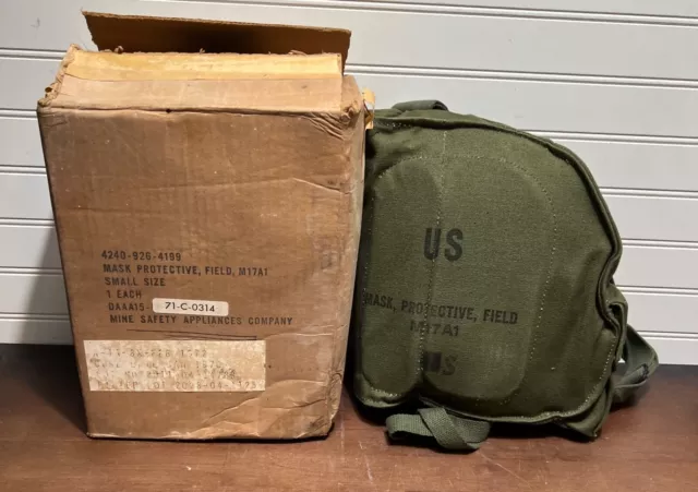 (Lot 2) 1970 Vietnam War Era US Army M17A1 Gas Mask UNOPENED small w/ Bag & box