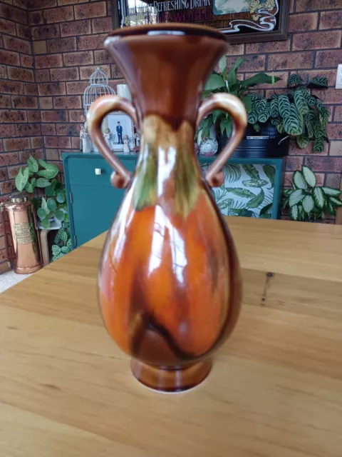 Vintage 70s Japan Made Orange Brown Vase Jug Drip Glaze Mid Century Retro 2