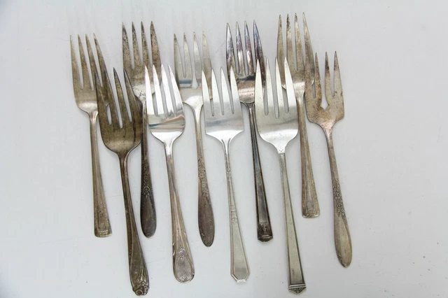 10x COLD MEAT FORKS FLATWARE SILVERPLATE LOT VINTAGE CRAFT REUSE REPURPOSE