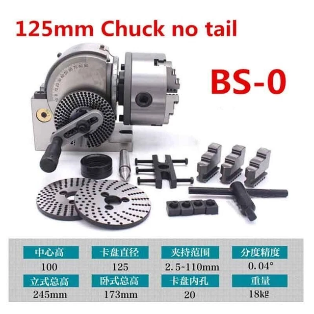 BS-0 Dividing Head for milling machine 125mm 3-Jaw Chuck Spiral Indexing Plate