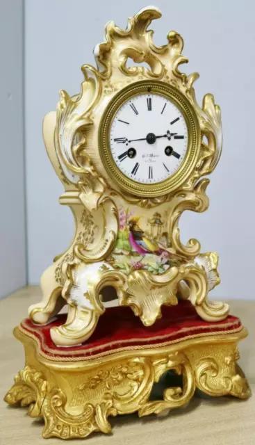 Beautiful Antique French 8Day Bell Striking French Porcelain Rococo Mantle Clock 2