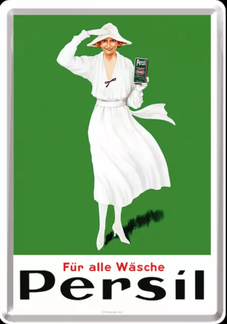 Nostalgic Art Blechpostkarte Für alle Wäsche Persil Dame in Weiß Waschmittel .