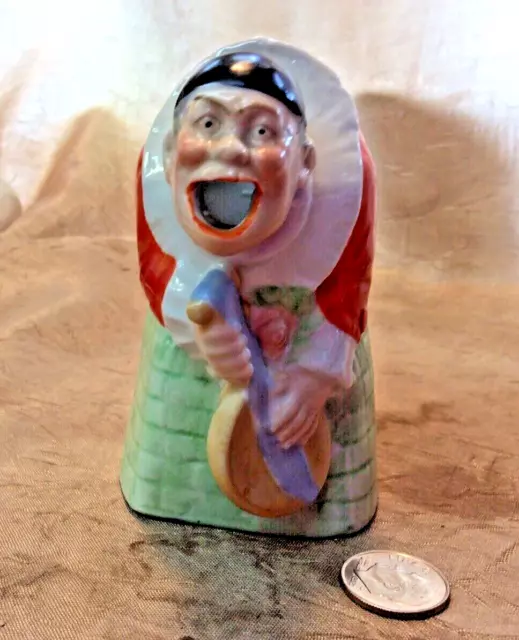 Antique Schafer Vater Man Pierrot Clown & Mandolin Creamer Pitcher Germany SS