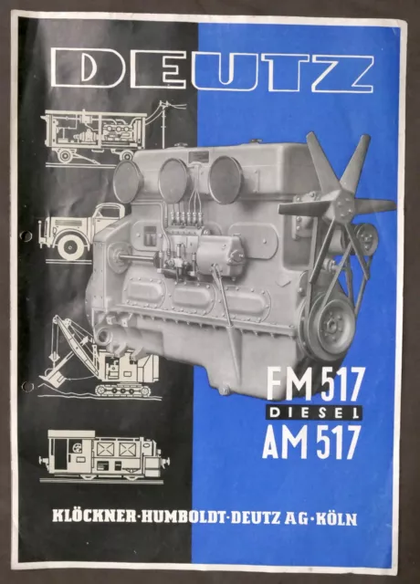 Brochure Deutz Motori Diesel FM 517 - AM 517 per macchine operatrici - anni '50