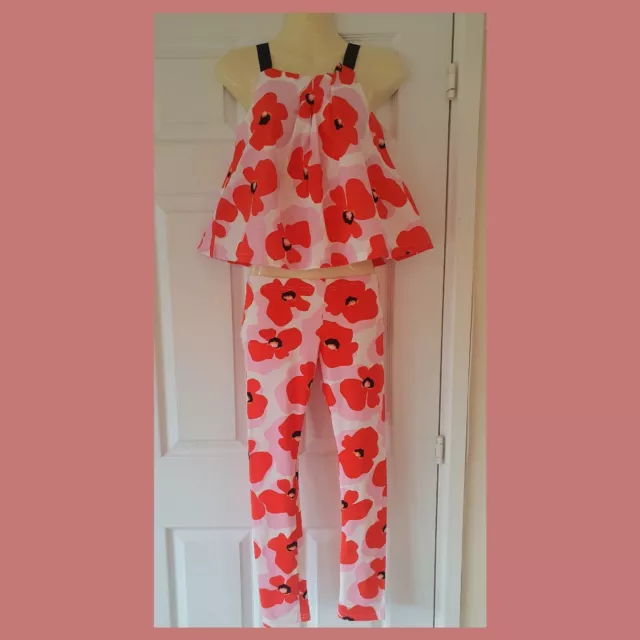 Girls Catimini Outfit Red & Pink Flowers Top & Leggings Age 10 BNWT Poppy
