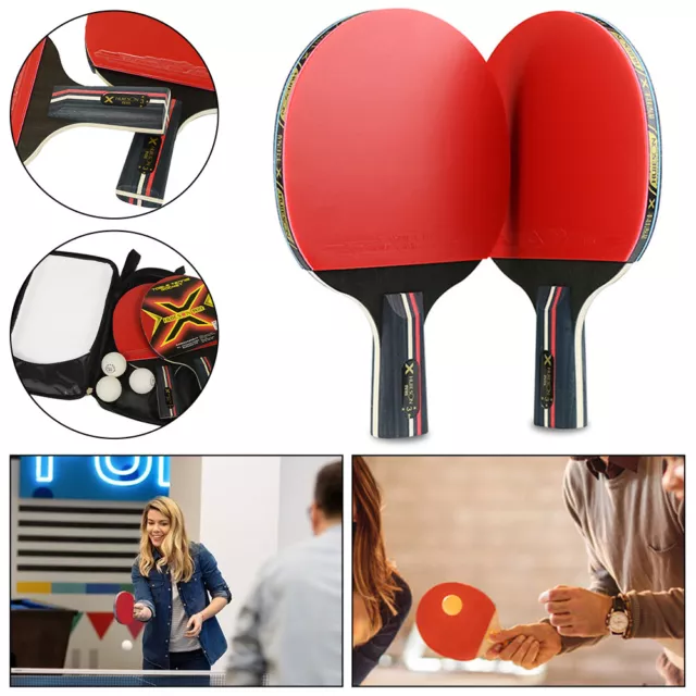 2 Ping Pong Bats Paddle + 3 Balls Professional Table Tennis Racket Bag Sport Set