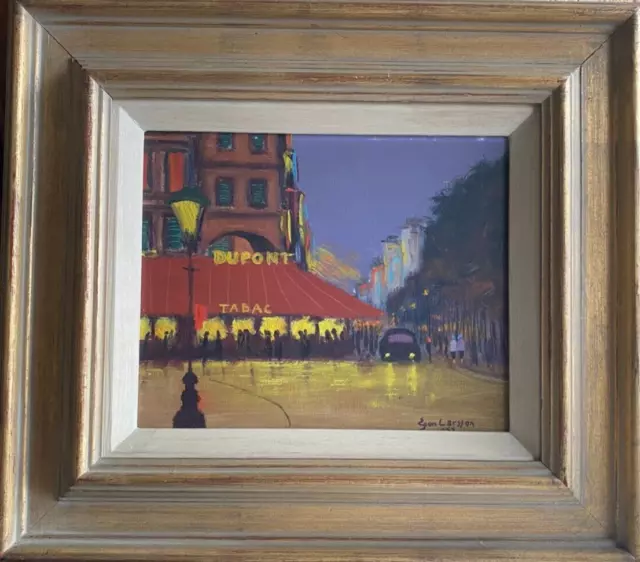 Oil Painting Sign Ejuss LARSSON.1965 City Life IN Paris Seitenstrasse Store