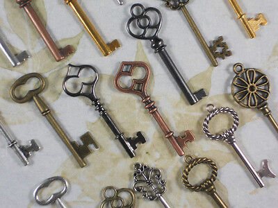20 Steampunk Key Assorted Charms Pendants Skeleton Keys Bronze Silver Gold #K39
