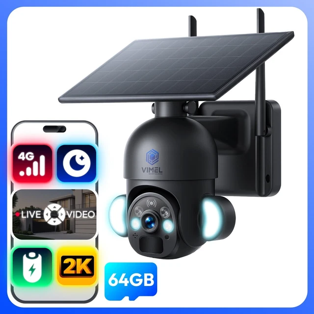 4G SIM CARD Security Camera 64GB 2K Video Off-Grid Rural Outdoor Solar ...