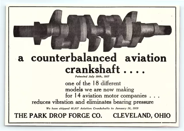 1919 Park Drop Forge Co. Aviation Crankshaft Vintage Magazine Print Ad