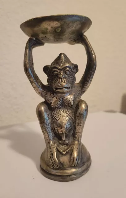 Monkey Tea Light or Ring Holder Bronze Indonesia 5"