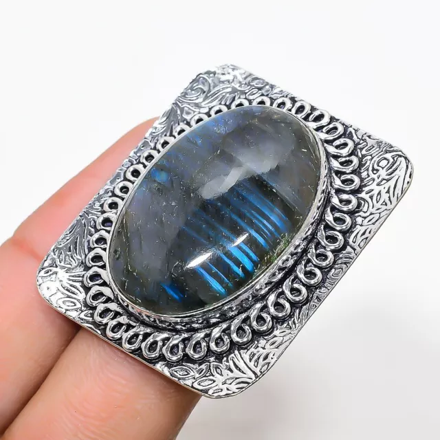 Natural Labradorite Gemstone Handmade 925 Sterling Silver Ring Size 8.5 Gift F31