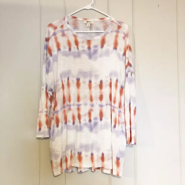 Tie Dye Knit Top Dolman Sleeves Blue Pink White Style & Co Womens Size Medium PP