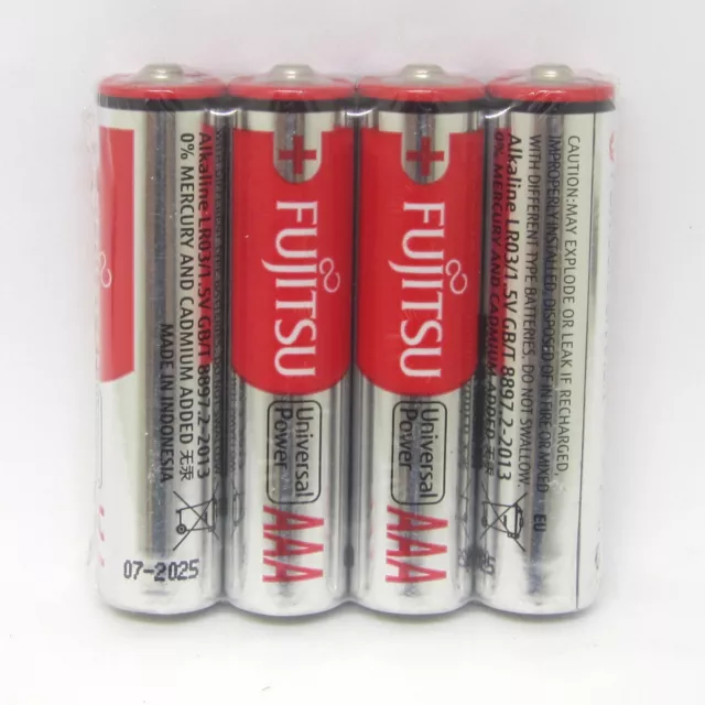 Shrink Pack Of 4 Fujitsu Universal Power Alkaline AAA LR03 MN2400 Battery