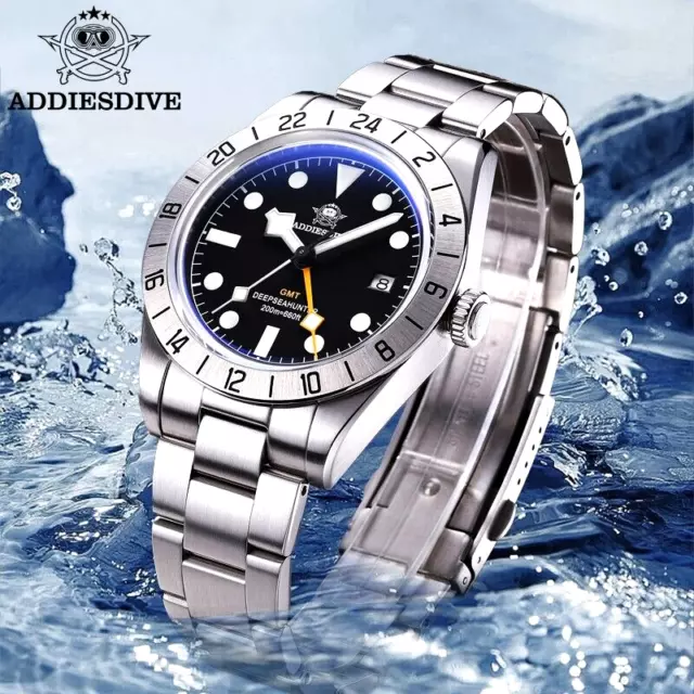 Addiesdive 39MM GMT Explorer Quartz Date Luminous Stainless Dive 200M Waterproof