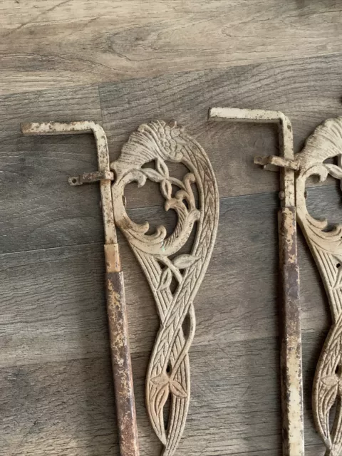 3 Curtain Rods Antique Cast Metal Extending Swing Arm w/2 brackets 2