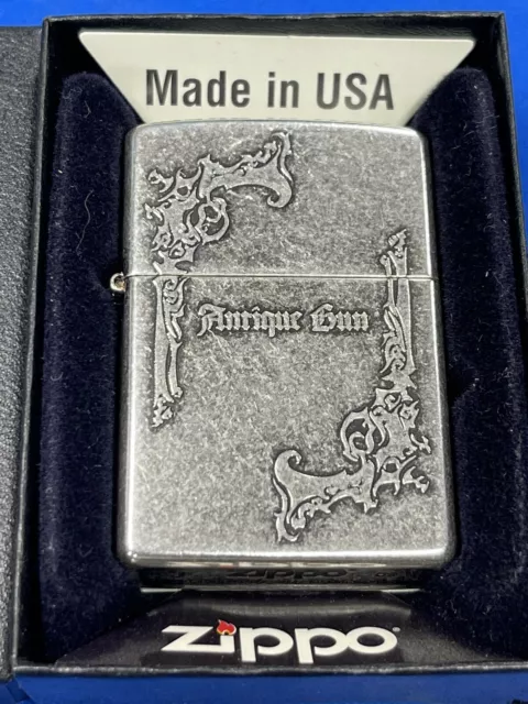 Zippo 2009 Antique Gun Silver Plate Lighter Unfired In Box V138