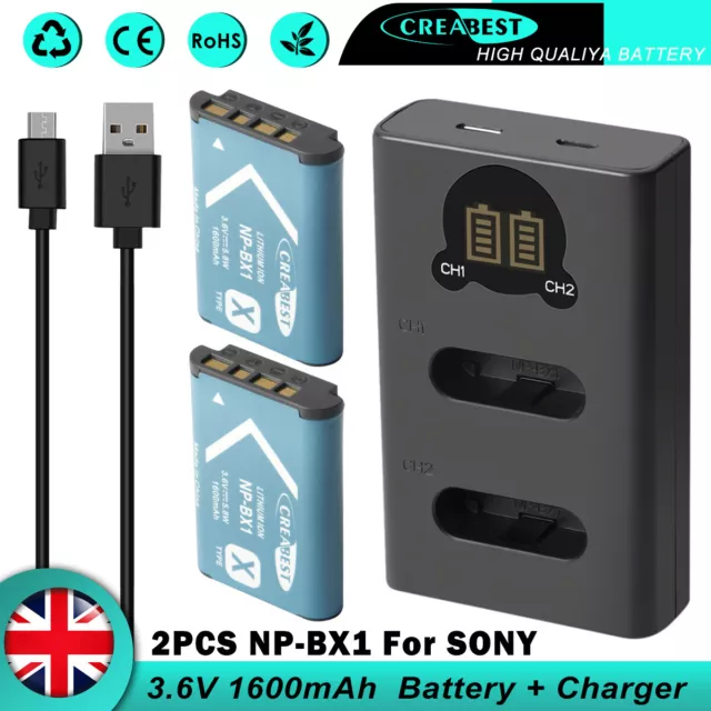 2× 1.6AH NP-BX1 Battery & Charger For Sony Cyber-shot DSC-RX100 WX300 HDR-AS15